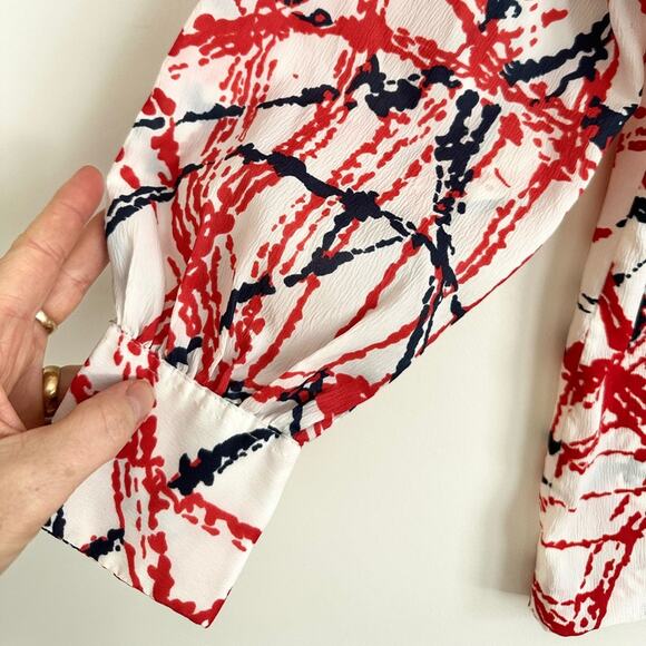 Vintage 70s homemade dagger collar paint splatter button down shirt womens M - Picture 3 of 10